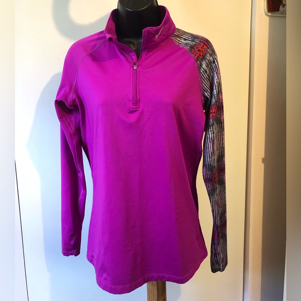 Nike Women's Magenta Quarter-Zip Pullover with Patterned Sleeve